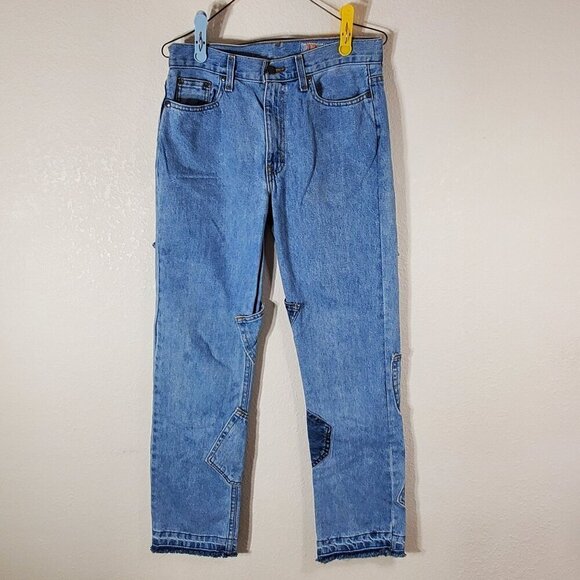 Vintage Brazil Patchwork Repurposed Jeans 29X30 Raw Frayed Hem Y2K - Picture 2 of 13